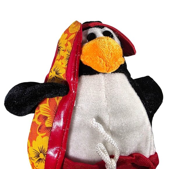 Penguin Plush Kellytoy Red Trunks Surfboard beach anthropomorphic stuffed animal - Picture 2 of 6